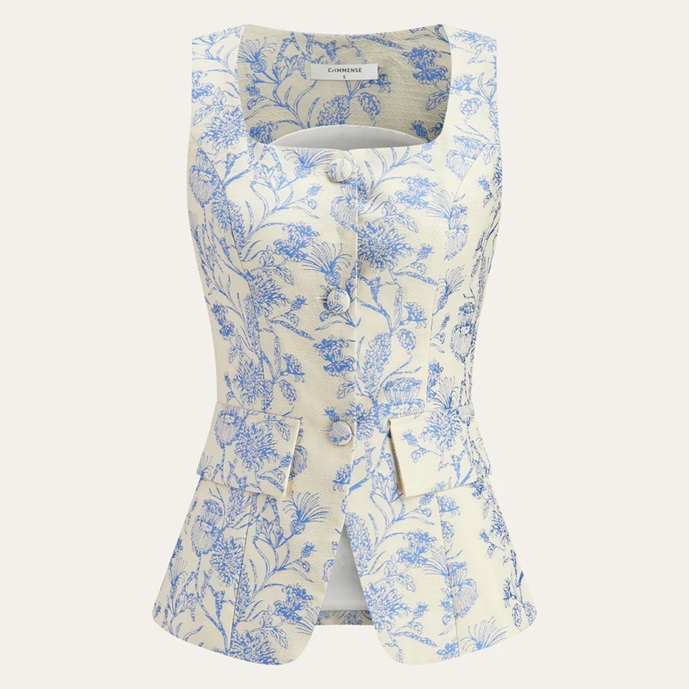 Commense Cream and Light Blue Floral Mini Dress - Picture 7 of 16